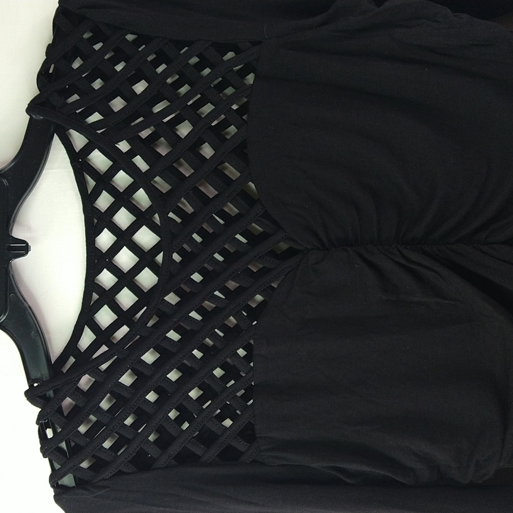 Women Black Cut Out Dressy Top Size: L - Picture 2 of 4